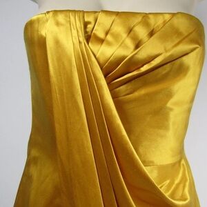 BCBG golden silk draped strapless mini dress